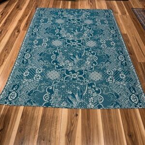 Joule Hidcote Turquoise and White Floral Tablecloth with Love Birds.